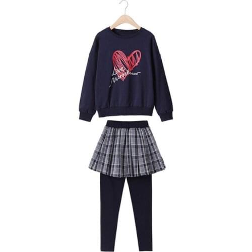DFXD Children Girls Two Piece Set Fall Clothes Long Sleeve Print Pullover Top+Skirt Pant Casual Big Girls Clothing Set For 3-12Y