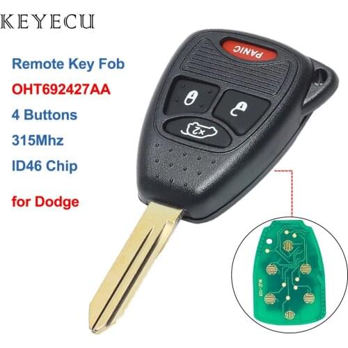 Keyecu Remote Auto Car Key Fob 4 Buttons 315MHz / 433Mhz ID46 Chip for Chrysler for Dodge for Jeep, FCC: OHT692427AA