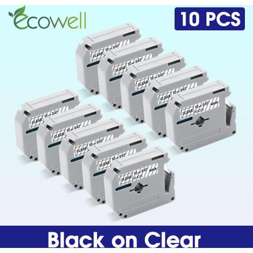 Ecowell 10PCS MK 131 MK131 labels For Brother MK-131 M-K131 12mm Printer Ribbon Black on Clear for Brother P touch Label Maker