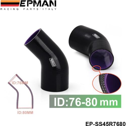 EPMAN - 3"-3 1/8" 76mm-80mm 4-Ply Silicone 45 Degree Elbow Reducer Hose BLACK For BMW E30 M20 325 325i 6cy EP-SS45R7680