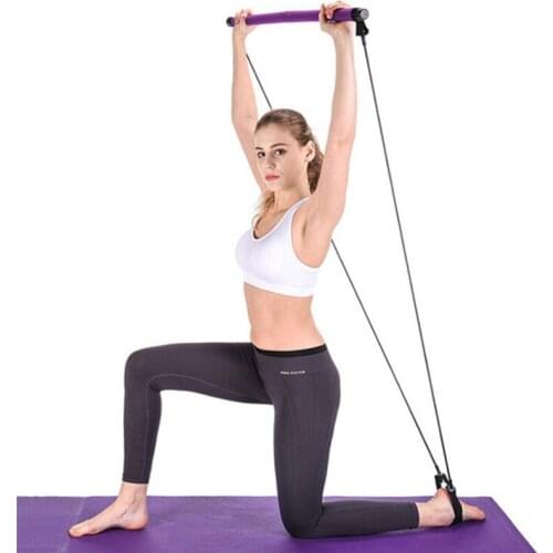 Pilates Bar Resistance Band Yoga Pilates Stick Home Gym Yoga Exercise Fitness Bar with 2 Foot Loops Stretch Stick Bodybuilding