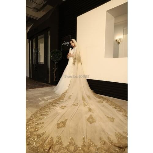 New Arrive Luxury Two Layer Wedding Veil Stunning Long Champagne Lace Bridal Veils with Comb AX2020