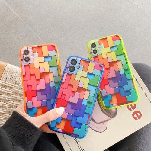 Fluorescent NeonTetris Cases for iPhone 12 Pro Max XR XS 7 8 Plus Silicone Rainbow Geometry Cover For iPhone 12mini 11 pro X