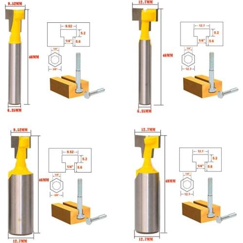 T-Slot Cutters 1/4" 1/2" Shank Lock Hole Router Bit Woodworking Steel Engraving Milling Cutter DIY Tools 1/4"*3/8" 1/2"*3/8"