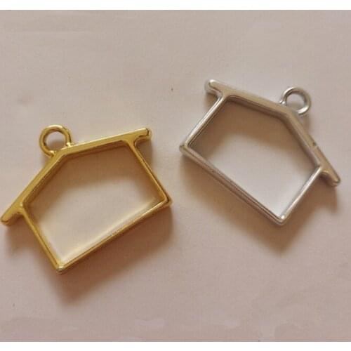 GLADZGT 10 pcs/lot Small house Metal Frame Pendant Gold Charm Bezel Setting Cabochon Setting UV Resin Charms