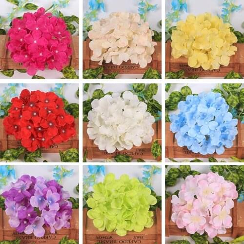 Hot 10pcs decorative artificial silk Hydrangea flower simulation DIY flower head silk flower for wedding home decoration flower