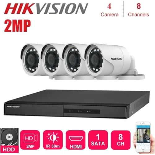 Hikvision 4Pcs outdoor 2MP 4 in 1 HD Night Vision Camera with 8 Channels Surveillance DVR CCTV Security System Kits
