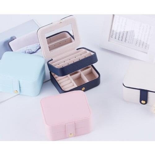 Korean Creative Small Jewelry organizer Multilayer Portable Travel Jewelry Box Leather Ear Nail Earring Receiving Small Box