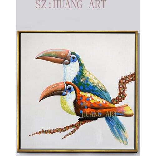 Colorful double couple birds topics canvas hand-painted canvas painting the living room of modern household adornment wall art p