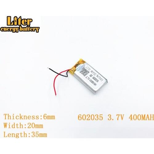 Liter energy battery 3.7V 400mAh 602035 plug Lithium Polymer Rechargeable Battery For MP3 MP4 MP5 Lithium polymer battery