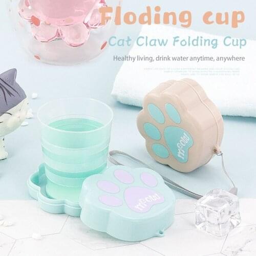 Cat Paw Shape Cute Telescopic Portable Folding Cup With Cover Outdoor Coffee Cups Foldable Child Travel Drink Water Cup New