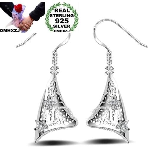 OMHXZJ Wholesale Personality Fashion OL Woman Girl Party Wedding White Hollowed Zircon 925 Sterling Silver Earrings YE344