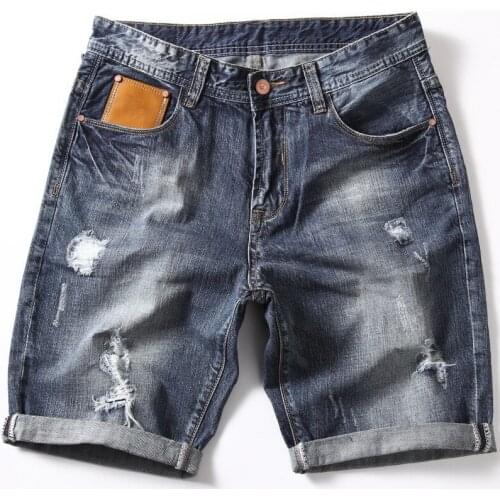 2019 Summer New Hole Denim pants Mens Denim Shorts Mens Stretch Five pants tide Slim Straight pants More Size 28-38 40