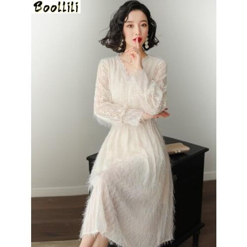 Boollili New Spring Solid White Causal Lace Party Dress Women Fashion Elegant Dress Autumn Dresses Women Clothes 2020 Vestidos