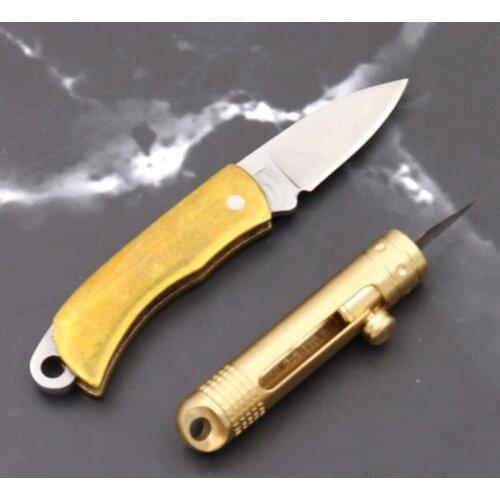 Outdoor EDC Mini Knife Portable Brass Pocket Folding Key Ring Paper Cutting Blade Knives