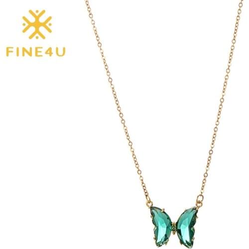 FINE4U N855 Dainty Cubic Zirconia Butterfly Pendant Necklace for Women Teen Girls Butterfly Series Jewelry Gift