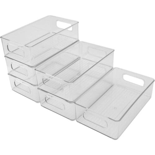 Practical 6Pcs Refrigerator Organizer Bins Stackable Fridge Organizers with Cutout Handles Clear Plastic Pantry Food Storage Rac