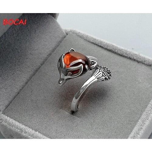 Real s925 sterling silver jewelry fashion fox ring female pomegranate retro ring opening