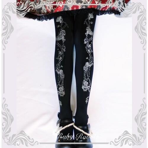 Ruby Rabbit Branded Lolita Tights Gothic Crown and Thorns Printed Girls Pantyhose