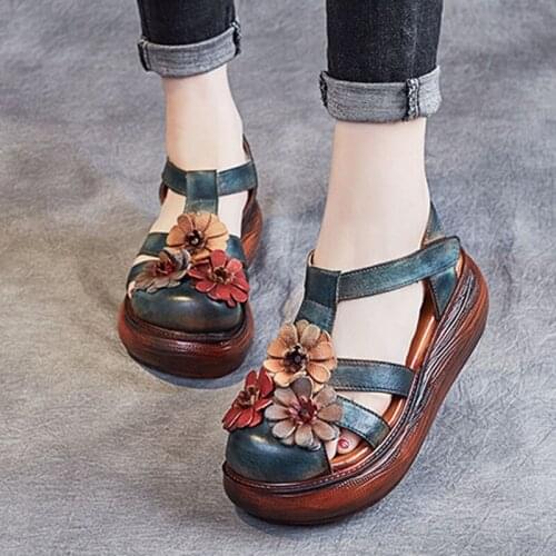 Women Sandals Genuine Leather 2020 New Summer Women Shoes Buckle Strap Retro Wedges Casual Platform Ladies platform sandals