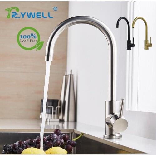Trywell Kitchen Sink Faucet Mixer Tap Modern Laundry Bathroom Basin Lead Free 1 Hole Deck Mounted Stainless Steel Single Handle