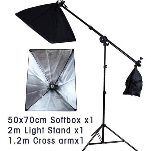50*70cm 100-240v Continuous Lighting Softbox and 2m Light Stand with Cross Bar Single Pulley not include Bulb Photo Studio Kit