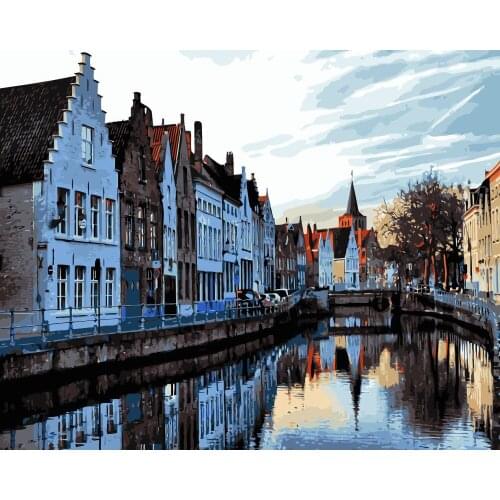 TQX-007 A quiet Amsterdam town DIY Painting By Numbers Acrylic Paint On Linen Digital Painting Wall Art Picture