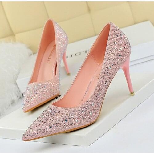 2021 New Women Pumps Glitter Crystal High Heels For Women Shoes Gold Black Elegant Wedding Chaussures Femme Stiletto