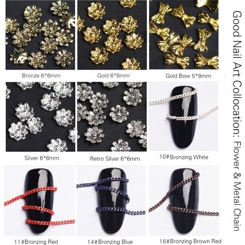 Retro Punk Nail Art Style Decoration 100cm Metal Twist Tassel Chain Retro Colors Alloy 100pcs Small Flower & Bow Nail Accessory