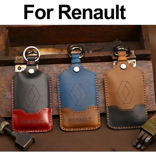 Genuine Leather Smart Remote Car Key Case Cover For Renault Captur Megane Koleos Kadjar Keychain for Car Keys Auto Accesessries
