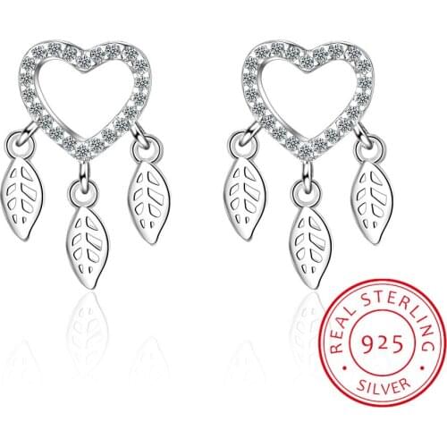 Love Heart Shape Dream Catcher Earrings Micro Zirconia 925 Sterling Silver Earrings For Women S-e695