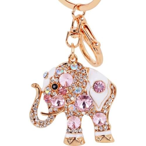 Womens Elephant Keychain Rhinestone Crystal Keyring Purse Key Holder Pendants Girls Bag Charm Pendant Car Key Llavero