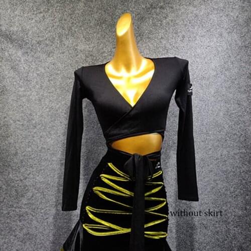 Latin Dance Dress Women Long Sleeve Bare Back Latin Dance Tops for Ballroom Samba Tango Chacha Dancing Performamnce BY275B
