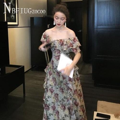 2021 French Floral Women Dress Sweet Chiffon Long Style Female Dresses