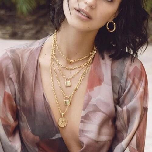 Golden Color PadLock Pendant Necklace Stainless Steel Rolo Cable Chain Necklace for Men/Women Cool Friendship Gifts