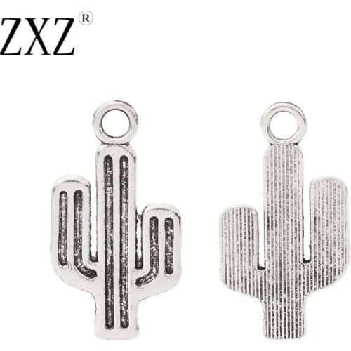 ZXZ 10pcs Tibetan Silver Cactus Plant Charms Pendants Beads for Jewelry Making Findings 35x19mm