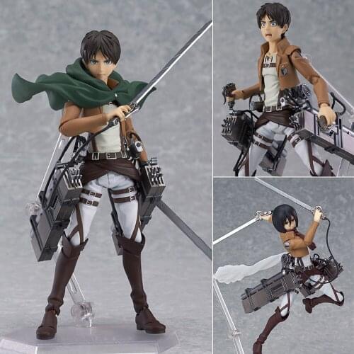 15cm Anime Attack on Titan Action Figure 213Levi Ackerman 203 Mikasa Ackerman 207 Eren Kruger Movable Model Toy DIY Gift Figma