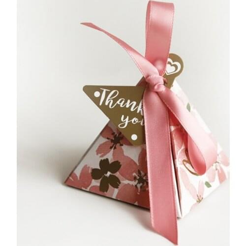 20pcs Wedding candy box pink romantic cherry blossom pyramid wedding candy box triangle gift box Valentines Day birthday party