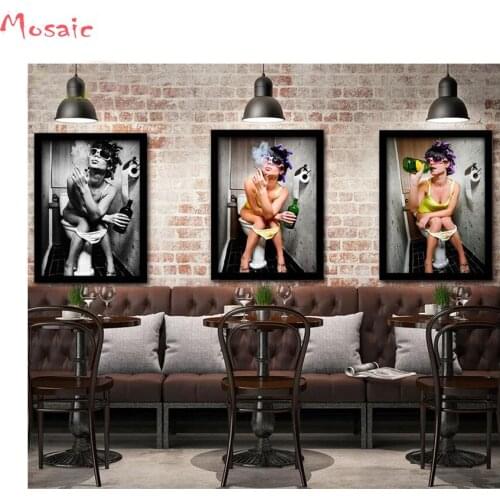 3PCS diamond painting Toilet girl diamond embroidery sale full display cross-stitch kits diamond mosaic Bathroom Decoration arts