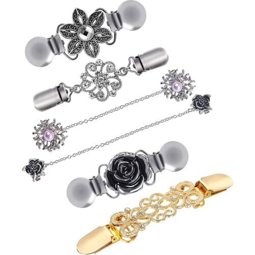 6Pcs Vintage Flowers Pattern Sweater Shawl Cardigan Collar Clips Brooch Pin