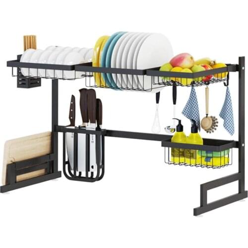 85cm Large Capacity Over Sink Stainless Steel Kitchen Shelf Storage Holders Bowl Dish Rack Organizer Utensils Storage Supplies