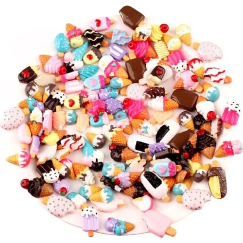 AIJJU 10/30/50/100 Pcs Ice Cream Scrapbook Cabochons Embellish DIY Phone Shell Kids Hairpin Earring Pendant Jewelry Materials