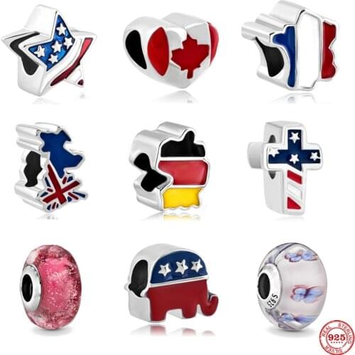 100% Real 925 Sterling Silver Map Flag Cross Butterfly Charms Beads Fit Original Pandora Bracelet For Women Jewelry Making