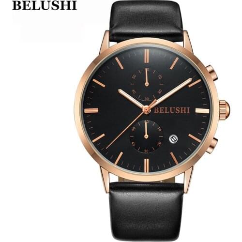 BELUSHI Watch Mens Waterproof Leather Belt men Business Multi-function Quartz Watches Date Display Fashion Luminous Man Clock
