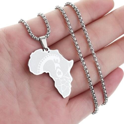 CHENGXUN Africa Map Necklace Women Men Stainless Steel Engraving Snake Eating Eggs Animal Patten Pendant Box Chain Jewelry Gift