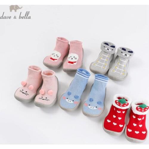 DB16568 Dave Bella autumn unisex cartoon toddler shoes soft bottom for newborn fashion baby socks with TPR children shoes