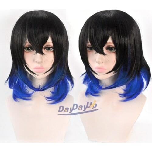 Demon Slayer Kimetsu No Yaiba Inosuke Hashibira Black Blue Short Cosplay Synthetic Hair Halloween Party Carnival + Free Wig Cap