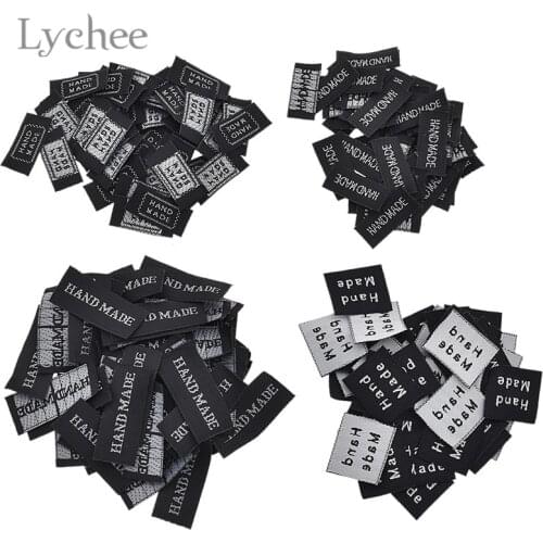 Lychee Life 50pcs Black Handmade Woven Labels Washable Embroidery Tags for Garment Bags DIY Sewing Accessories