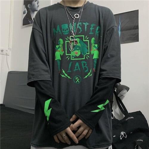 Autumn Black Rock T-Shirt Male Casual Spring Loose Tops Tee Cool Couple Long Sleeve Men Fashion Japan Tshirt Streetwear Boys