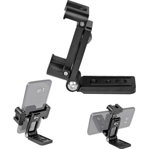 FEICHAO Folding Smartphone Tripod Mount Adapter Phone Clip Mobile Clamp Holder Quick Release Plate w Cold Shoe for Mic LED Light